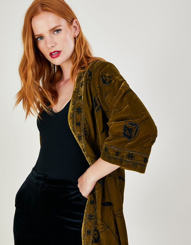 Ashley Embroidered Kimono, Green (OLIVE), large