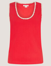 Teri Contrast Stitch Jersey Cami Top, Red (RED), large