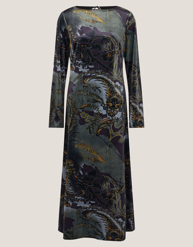 Delta Print Velvet Jersey Midi Dress, Black (BLACK), large