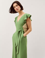 Riri V-Neck Frill Jumpsuit, Green (OLIVE), large
