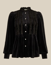 Ruby Long Sleeve Ruffle Velvet Top, Black (BLACK), large
