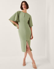 Cassandra Cape Sleeve Midi Dress, Green (SAGE), large