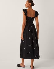 Daisy Frill Embroidered Midi Dress, Black (BLACK), large