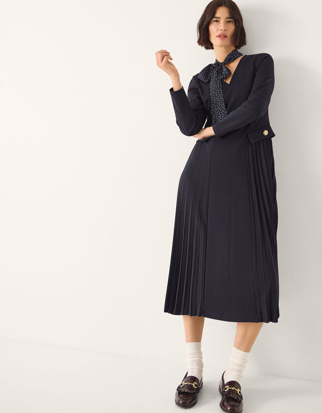 Jessie Jersey Pleat Midi Dress & Scarf, Blue (NAVY), large