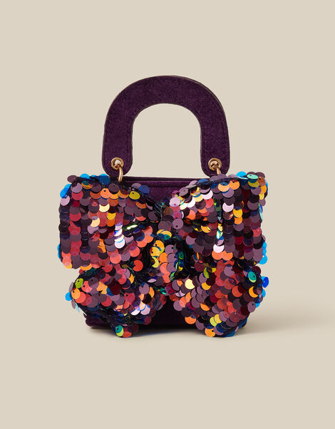 Sequin Bow Tote Bag, Purple (PURPLE), large