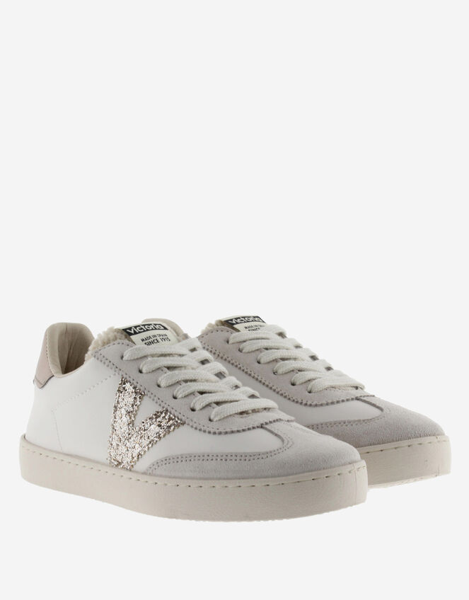 Victoria Berlin Faux Sheepskin Glitter Trainers, Silver (SILVER), large