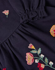 Floral Embroidered Tiered Dress, Blue (NAVY), large