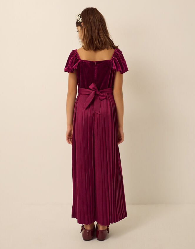 Quinn Velvet Pleated Jumpsuit, Red (BURGUNDY), large