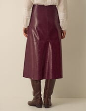 Pippa Faux Leather Midi Skirt, Red (BURGUNDY), large