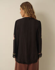 Yara Floral Embroidered Lace Trim Top, Black (BLACK), large
