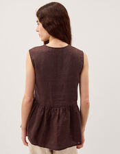 Posey Sleeveless Linen Top, DARK BROWN, large