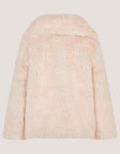 Butterfly Embellished Faux Fur Coat, Pink (PINK), large