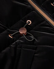 Faux Fur Hood Padded Coat, Black (BLACK), large