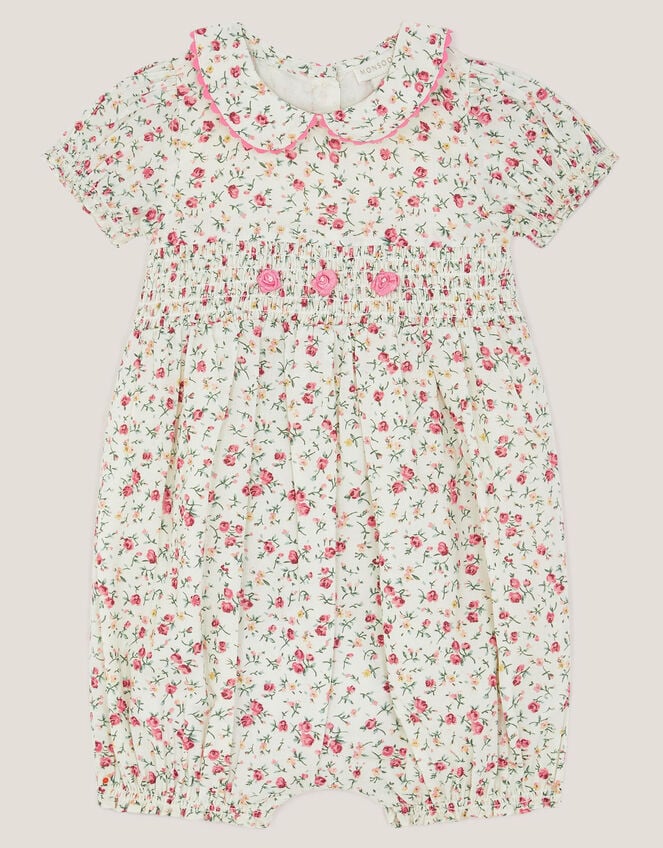 Baby Rose Smocked Romper, Ivory (IVORY), large