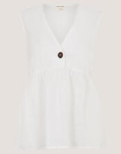 Posey Sleeveless Linen Top, White (WHITE), large