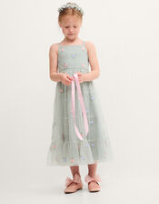 Luna Floral Embroidered Mesh Dress, Green (SAGE), large