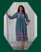 Dilli Grey Priya Block Print Midi Dress, Teal (TEAL), large