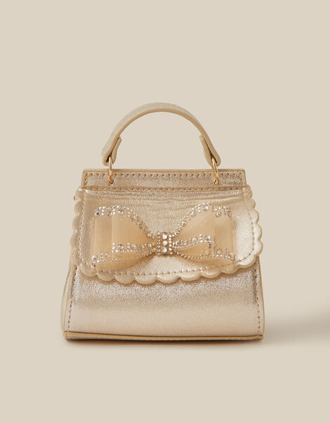 Elise Rhinestone Mesh Bow Metallic Bag, , large