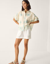 Tashie Sun Print Oversized Shirt, Blue (AQUA), large