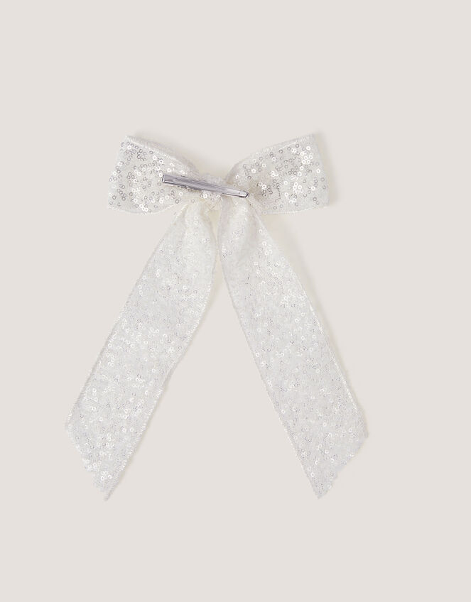 Sequin Bow Hair Clip, , large