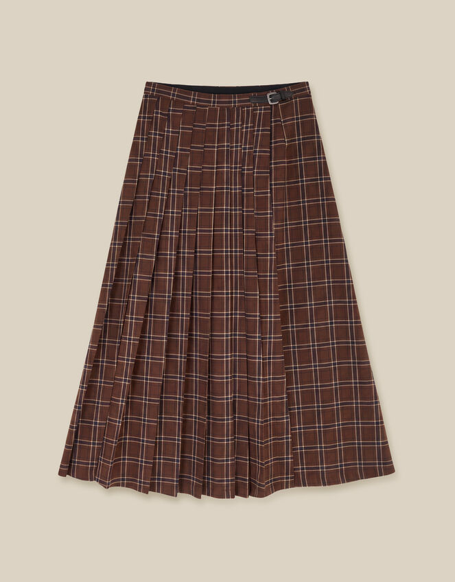 Gracie Check Print Midi Skirt, Brown (BROWN), large