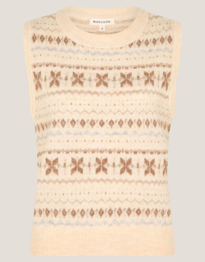 Febe Fair Isle Sweater Vest, Ivory (IVORY), large