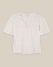 Layla V-Neck Lace Jersey Top, Ivory (IVORY), large