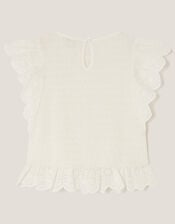 Sequin Broderie Smocked Top, Ivory (IVORY), large
