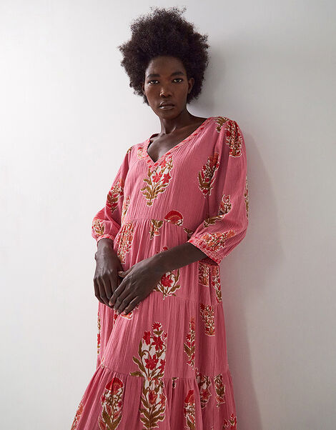 East Macy Hand-Screen Printed Midi Dress, Pink (PINK), large