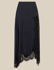 Shelby Satin Lace Maxi Skirt, Blue (NAVY), large
