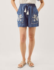 Isla Embroidered Denim Shorts, Blue (DENIM BLUE), large
