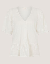 Freya V-Neck Floral Broderie Top, Ivory (IVORY), large