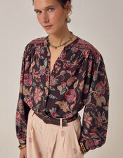 Maison Hotel Luna Paisley Print Blouse, Black (BLACK), large