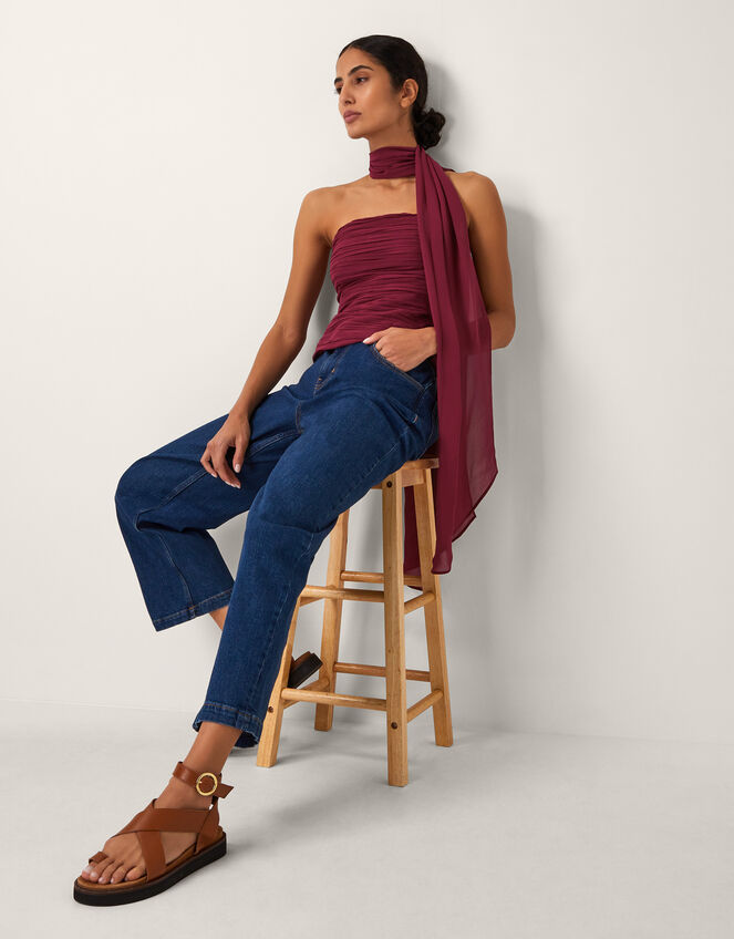 The India Edit Colette Ruched Bandeau Top & Scarf, Red (BURGUNDY), large