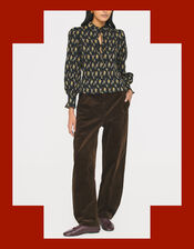 Antik Batik Chino Floral Jacquard Smocked Blouse, Black (BLACK), large