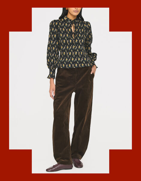 Antik Batik Chino Floral Jacquard Smocked Blouse, Black (BLACK), large