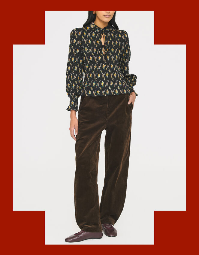 Antik Batik Chino Floral Jacquard Smocked Blouse, Black (BLACK), large