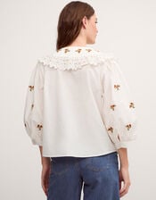 Jess Embroidered Broderie Shirt , White (WHITE), large