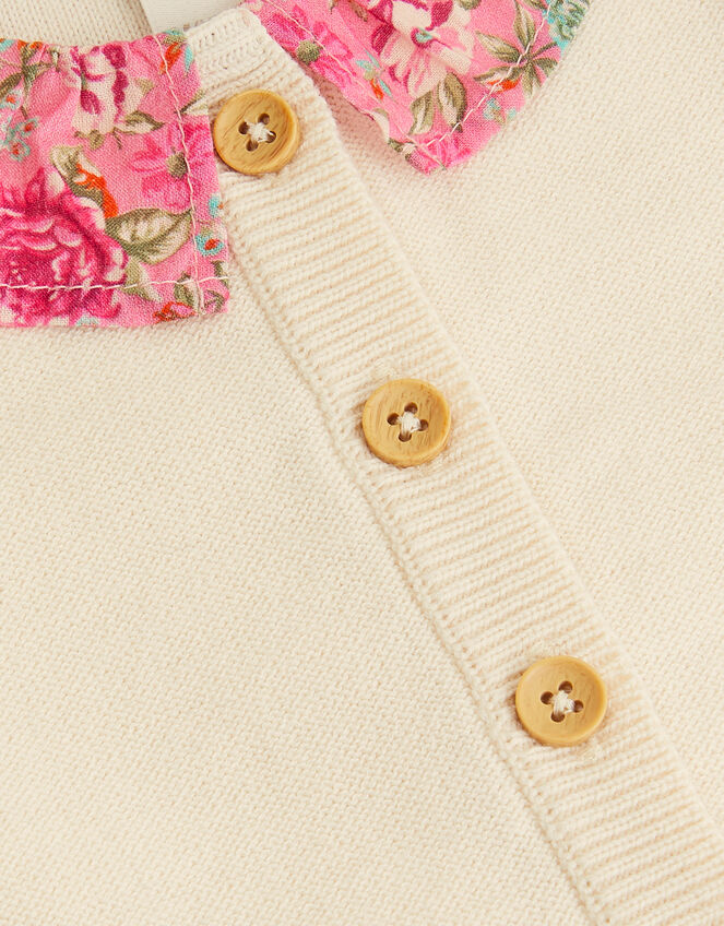 Newborn Floral Collar Cardigan, Ivory (IVORY), large
