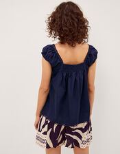 Olivia Lace Trim Top, Blue (NAVY), large