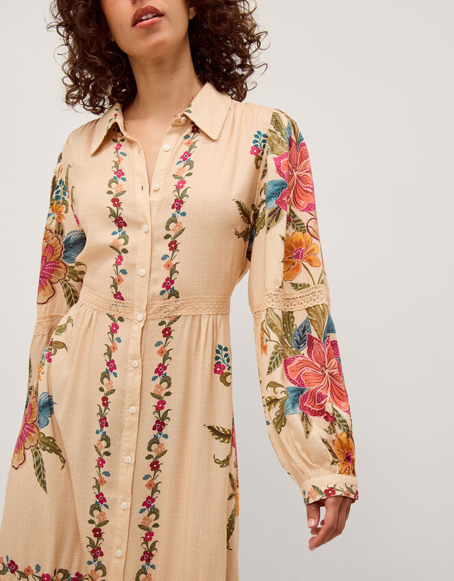 Rosaleigh Long Sleeve Floral Maxi Dress, Cream (CREAM), large