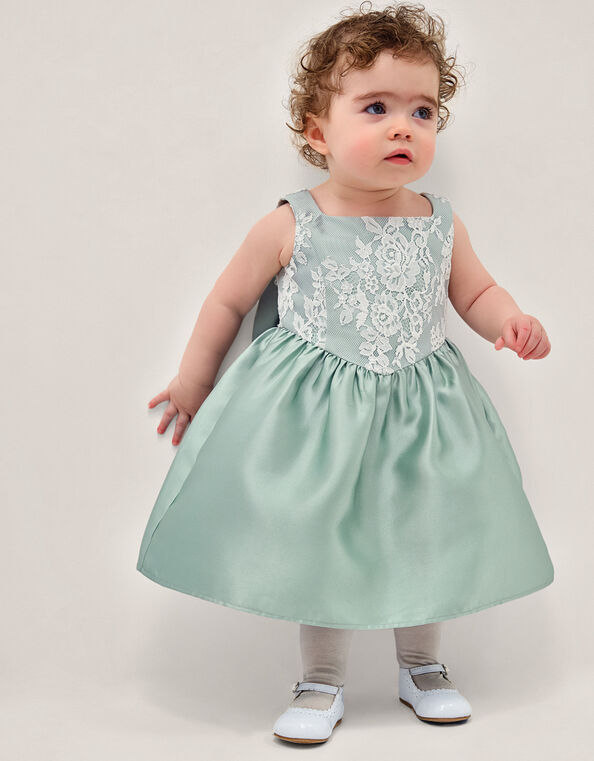 Baby Juno Lace Satin Dress, Green (SAGE), large