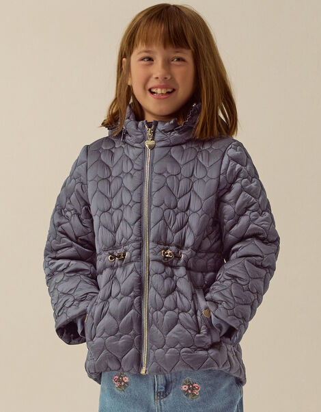 Heart Quilted Shower Resistant Coat, Blue (BLUE), large