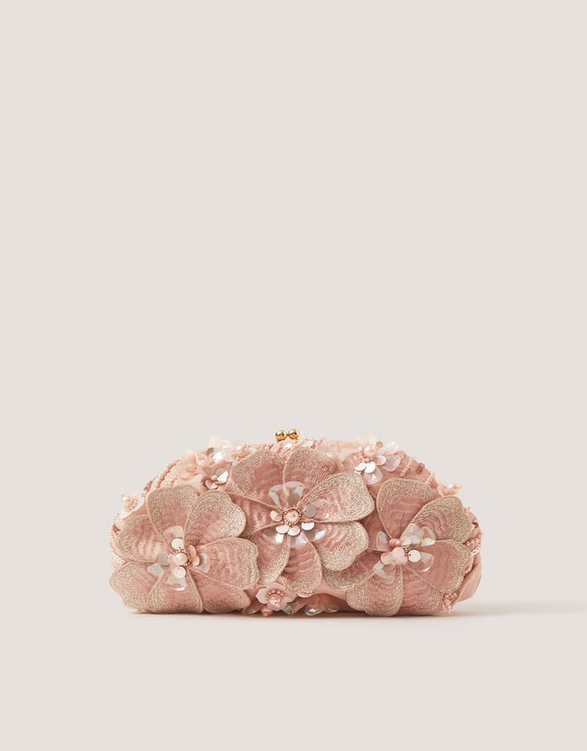 Floral Embellished Clutch Bag, , large