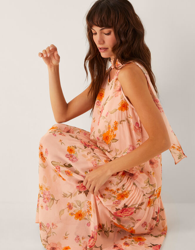 Cassia Floral Print Midi Dress, Nude (NUDE), large