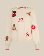 Cara Crew Neck Christmas Jumper, Ivory (IVORY), large