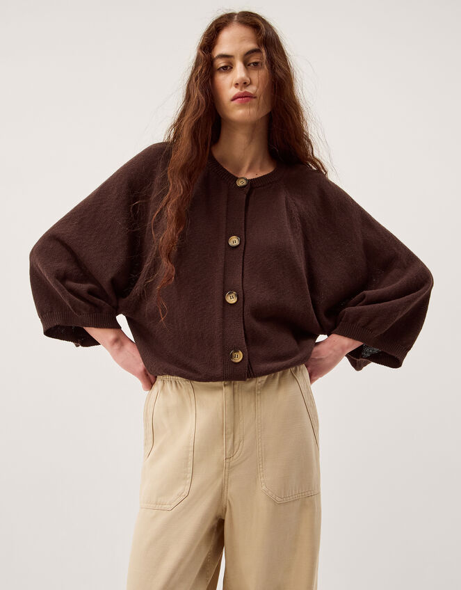 Caryn Cotton Blend Cardigan, Brown (CHOCOLATE), large
