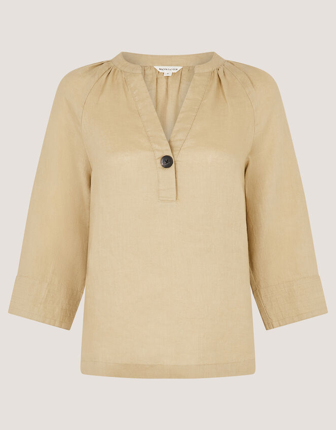 Gianna Linen Top, Green (LIME), large