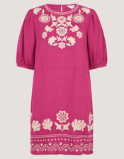 Lydia Embroidered Linen Blend Mini Dress, Pink (PINK), large
