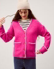 Oona V-Neck Oversized Cardigan , Pink (DARK PINK), large